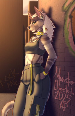 anthro biped bottomwear breasts brown_body brown_eyes brown_fur brown_hair brown_tail clothed clothed_anthro clothed_female clothing countershade_fur countershade_torso countershading facial_piercing female fully_clothed fully_clothed_anthro fully_clothed_female fur hair hand_in_pocket looking_at_viewer navel nose_piercing outside pants piercing pockets side_view small_breasts solo standing tail topwear monstercheetah hyena mammal 2025 digital_media_(artwork) hi_res