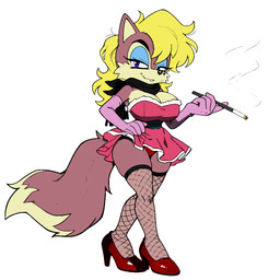 big_breasts blonde_hair breasts clothing eyelashes female footwear hair high_heels legwear shoes simple_background smoking stockings tail white_background anonymous_artist archie_comics sega sonic_the_hedgehog_(archie) sonic_the_hedgehog_(comics) sonic_the_hedgehog_(series) sultry_saloon_girl_(archie_sonic) mammal