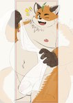 anthro balls belly big_belly genitals humanoid_hands kemono male moobs navel nipples one_eye_closed overweight overweight_male penis solo wink yukimushi6 tamacolle iyo_(tamacolle) canid canine fox mammal 2024 hi_res