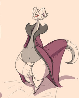 anthro balls bedroom_eyes belly big_balls big_butt big_penis big_tail bottom_heavy bottomless bottomless_anthro bottomless_male butt clothed clothing coat fangs genitals grey_body grey_scales half-closed_eyes hands_behind_back horn huge_balls huge_butt huge_penis hyper hyper_balls hyper_genitalia hyper_penis inviting long_neck male multi_horn narrowed_eyes pear-shaped_figure penis red_sclera scales seductive simple_background slightly_chubby slightly_chubby_anthro slightly_chubby_male smile smirk smug smug_face smug_grin solo tail teeth thick_thighs tiptoes topwear white_background wide_hips kingofacesx mythology count_behetoven dragon mythological_creature mythological_scalie scalie vampire hi_res