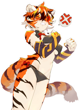 5_fingers angry anthro bikini breasts clothing eyewear female fingers fist fur hair looking_at_viewer looking_down looking_down_at_viewer simple_background solo sunglasses swimwear tail two-piece_swimsuit white_background gothope arknights hypergryph studio_montagne waai_fu_(arknights) felid mammal pantherine tiger 2022 digital_media_(artwork) hi_res
