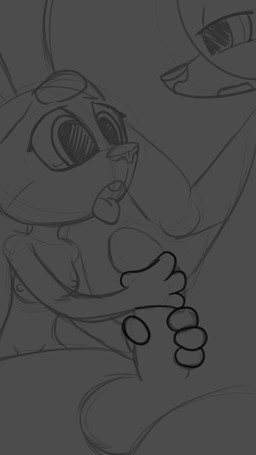 anthro breasts duo female female_anthro genitals handjob humanoid_genitalia humanoid_penis male male/female male_anthro nipples open_mouth penile penis sex size_difference small_breasts moon_racoon disney zootopia judy_hopps nick_wilde canid canine european_rabbit fox lagomorph leporid mammal oryctolagus rabbit red_fox true_fox 9:16 animated hi_res monochrome sketch