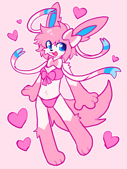 3_toes 4_fingers anthro black_nose blue_eyes bra cheek_tuft chest_tuft clothing facial_tuft feet female fingers fur hair open_mouth open_smile panties pink_body pink_bow pink_bra pink_clothing pink_fur pink_hair pink_panties pink_tail pink_underwear simple_background smile solo tail toes tuft underwear white_body white_fur kingsillysmilez nintendo pokemon eeveelution generation_6_pokemon pokemon_(species) sylveon 2024 3:4 colored colored_sketch digital_drawing_(artwork) digital_media_(artwork) flat_colors hi_res sketch