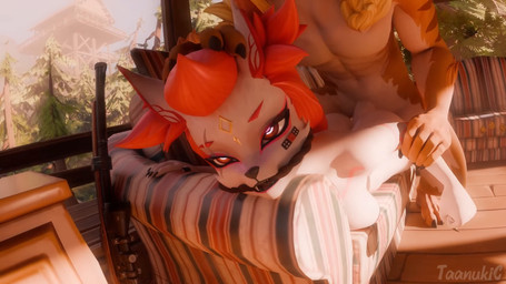 aggressive ahegao anthro arm_grab bdsm big_butt bondage bound breasts butt butt_jiggle coach dominant dominant_male duo female feral forest forest_background fur glowing glowing_eyes hair holding_head jiggling larger_male looking_pleasured lying male male/female muscular muscular_male outside outside_sex pinned pinned_to_bed pinned_to_ground plant red_hair rope rough_sex sex size_difference smaller_female submissive submissive_female tree white_body white_fur taanukic opennsfwsp_(sfx) epic_games fortnite kimiko_five-tails meowscles meowtooth canid canine felid feline fox mammal 3d_(artwork) 3d_animation animated digital_media_(artwork) hi_res short_playtime sound video