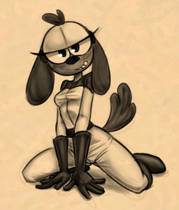 5_fingers anthro arm_support big_eyes biped bodysuit boots breasts clothed clothed_anthro clothed_female clothing eyelashes female female_anthro fingers floppy_ears footwear fur glistening glistening_eyes gloves grin half-closed_eyes handwear humanoid_hands kneeling looking_at_viewer medium_breasts narrowed_eyes plantigrade shoes skinsuit smile solo spacesuit tail teeth tight_clothing soulcentinel space_dog_(fatalafterdark) canid canine canis domestic_dog mammal 2026 monochrome sepia