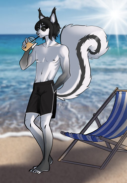 5_fingers 5_toes abs alcohol anthro athletic athletic_anthro athletic_male back_markings barefoot beach belly beverage biceps biped black_body black_bottomwear black_clothing black_ears black_fur black_hair black_nose black_shorts black_tail blue_eyes bottomwear bubble_tea chair claws clothed clothing cocktail container cup drinking ear_markings eye_markings eyebrows eyewear feet finger_claws fingers fur furniture grey_arms grey_back grey_body grey_fur grey_hands grey_legs grey_markings grey_paws hair head_markings holding_object humanoid_feet inner_ear_fluff leg_markings light long_hair lounge_chair lounger male markings multicolored_body multicolored_fur navel nipples outdoor_background outside partially_clothed paws photo_background pink_nipples plantigrade sand sea seaside shoeless shorts simple_background skinny slim slim_anthro slim_male small_waist socks_(marking) solo standing summer sun sunglasses sunlight swimming_trunks swimwear tail tail_markings tail_tuft toe_claws toes topless topless_anthro topless_male tuft water wave white_arms white_back white_belly white_body white_chest white_feet white_fingers white_fur white_legs white_paws white_tail white_toes kwmutt eric_martins mammal rodent sciurid tree_squirrel 2025 colored digital_drawing_(artwork) digital_media_(artwork) full-length_portrait hi_res painting_(artwork) photography_(artwork) portrait