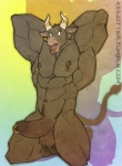 abs anthro balls biceps big_muscles biped blowup_background brown_balls brown_body brown_fur brown_nipples brown_penis brown_tail erection flexing front_view fur genital_piercing genitals gold_(metal) horn horn_jewelry horn_ring humanoid_genitalia humanoid_penis jewelry kneeling male muscular muscular_anthro muscular_male nipple_piercing nipples nude pecs penis penis_piercing piercing pose prince_albert_piercing ring_(jewelry) simple_background solo tail tail_tuft text thick_penis tongue tongue_piercing tuft yellow_eyes kihu evane buck_(evane) bovid bovine cattle mammal 2014 digital_media_(artwork) full-length_portrait portrait sketch url