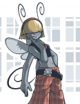 4_arms antennae_(anatomy) anthro blonde_hair clothed clothing female hair hair_over_eyes insect_wings midriff multi_arm multi_limb solo wings bob_the_dancing_flea greenendorf greening arthropod flea insect