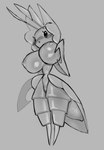 :< antennae_(anatomy) anthro anthrofied areola arthropod_abdomen beady_eyes big_breasts biped blush blush_lines breasts closed_frown eyelashes featureless_feet feet female genitals glistening glistening_body glistening_breasts glistening_eyes glistening_thighs leaf leaf_arms mouth_closed nipples noseless pussy small_waist solo standing thick_thighs three-quarter_view wasp_waist 4chan_anon kirbugo nintendo pokemon arthropod generation_5_pokemon leavanny pokemon_(species) 2025 absurd_res digital_media_(artwork) full-length_portrait hi_res monochrome portrait shaded