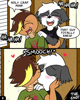 anthro blush bound clothed clothing hair kissing knotting male male/male sex text young pokefound da_silva gordon_(pokefound) pink_(pink) border_collie canid canine canis collie colubrid corn_snake domestic_dog herding_dog lampropeltini mammal pastoral_dog rat_snake reptile scalie sheepdog snake 4:5 english_text hi_res