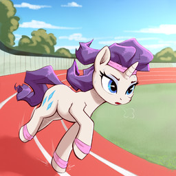 accessory blue_eyes bodily_fluids cutie_mark day eyeshadow female female_feral feral hair headband hooves horn long_hair makeup open_mouth outside purple_hair purple_tail quadruped running solo sweat tail unicorn_horn rnghat friendship_is_magic hasbro my_little_pony mythology rarity_(mlp) equid equine mammal mythological_creature mythological_equine unicorn 1:1 absurd_res hi_res
