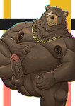 anthro areola balls belly big_butt biped blush brown_body brown_fur butt erection fur genitals glans gold_(metal) hair humanoid_genitalia humanoid_penis looking_at_viewer magazine male male_anthro moobs nipple_piercing nipples nude overweight overweight_anthro overweight_male penis piercing simple_background smile solo text vein veiny_penis white_background white_body white_fur jirux mihoyo zenless_zone_zero ben_bigger bear brown_bear mammal ursine 2024 absurd_res digital_media_(artwork) hi_res