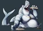 4_fingers anthro belly big_belly cruise_ship dorsal_fin fin fingers fish_tail gaping_mouth gills grey_background grey_body grey_skin grey_tail holding_object imminent_vore macro male merchant_ship moobs multicolored_body multicolored_skin nude open_mouth overweight overweight_anthro overweight_male partially_submerged passenger_ship sharp_teeth ship simple_background solo tail teeth two_tone_body two_tone_skin vehicle vore watercraft white_body white_skin macroceli_(artist) fish marine shark 2016 digital_media_(artwork) signature