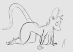 all_fours ambiguous_gender anthro biped breasts claws duo extreme_size_difference female fur hairless_tail hi_res hindpaw looking_at_another macro mammal micro monochrome murid murine nude paws rat rat_tail rodent schmutzo simple_background size_difference sketch standing tail toe_claws
