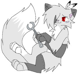 :3 ambiguous_gender blush countershading feathers feral floating fur grey_body grey_fur holding_object machine paws red_eyes screws solo tail white_body white_fur wretch conditional_dnp dethtwink domestic_cat felid feline felis mammal robot aliasing digital_media_(artwork)