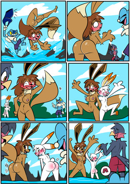 3_fingers 3_toes 4_fingers anthro assisted_exposure balls barefoot beak big_breasts big_butt blue_body blush blush_face blush_lines breasts brown_body brown_fur brown_hair butt clothed clothed/nude clothed_anthro clothed_male clothing embarrassed embarrassing_nudity exhibitionism feet female fingers flaccid fur genitals group hair humiliation lake male male/female male/male micropenis nipples nude nude_anthro nude_female nude_male penis pink_nipples skinny_dipping slim slim_anthro slim_female slim_male small_penis smile swimming_trunks swimwear toes topless topless_anthro topless_male undressing water white_balls white_body white_fur white_penis yellow_beak birbpan nintendo pokemon amphibian avian canid canine eevee froakie frog generation_1_pokemon generation_3_pokemon generation_6_pokemon generation_8_pokemon lagomorph mammal pokemon_(species) scorbunny taillow comic hi_res multiple_scenes