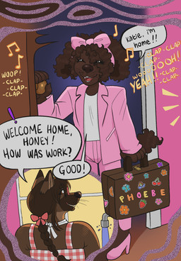 anthro briefcase clothing dialogue duo female female/female loli manipulation sitcom stickers_on_object text young breadbitch420 katie_(breadbitch420) phoebe_(breadbitch420) canid canine canis domestic_dog german_shepherd herding_dog mammal pastoral_dog poodle comic english_text hi_res trans_(lore) trans_woman_(lore)