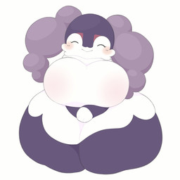 anthro big_breasts blush breasts closed_smile eyelashes eyes_closed female front_view gloves_(marking) grey_body hands_together horn huge_breasts huge_thighs markings mouth_closed multicolored_body nude simple_background smile solo thick_thighs tuft white_background white_body wide_hips white_slime_(artist) nintendo pokemon generation_8_pokemon indeedee pokemon_(species) 1:1 2025 digital_drawing_(artwork) digital_media_(artwork) hi_res