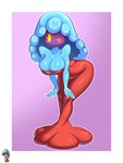 anthro bent_over big_breasts breasts cleavage clothed clothing dress female gradient_background mouthless not_furry one_eye_closed simple_background solo wink sleepiitreat mario_and_luigi_(series) mario_bros nintendo jellyfish_sisters cnidarian goo_creature humanoid jellyfish marine medusozoan absurd_res hi_res