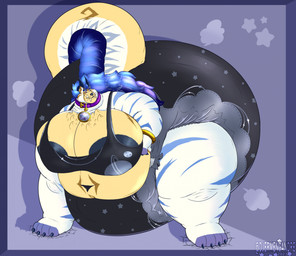 anthro big_breasts big_diaper bra breasts clothing collar diaper female hyper macro obese overweight solo underwear rebelgandre monster hi_res