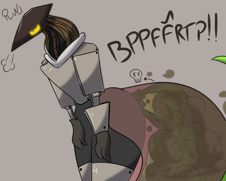 anthro duo dutch_oven fart fart_cloud farting_on_another machine male male/male simple_background skull_symbol venus_(smellysnake) rancidwyrm am_(ihnmaims) reptile robot robot_anthro scalie snake 5:4 hi_res