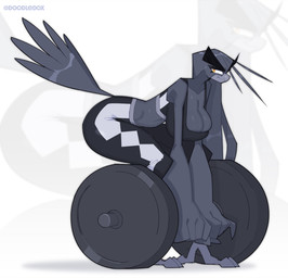 anthro barbell beak bent_legs big_breasts big_butt black_body black_bra black_clothing black_feathers black_hair black_legwear black_sports_bra black_underwear bodily_fluids bra breasts butt cleavage clothed clothing eyebrows eyelashes feather_hands feathers feet female hair hanging_breasts huge_breasts leaning leaning_forward legwear navel non-mammal_breasts slim solo sports_bra sweat sweaty_breasts tail tail_feathers talons thick_eyebrows thick_thighs toes underwear yellow_eyes doodledox ryz_harlok avian bird corvid corvus_(genus) crow oscine passerine 2024 hi_res letterbox