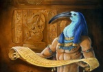 abs anthro armlet beak blue_body blue_feathers blue_hair clothing egyptian egyptian_clothing feathers for_a_head hair hieroglyphics holding_object jewelry male necklace nipples nude scroll solo tan_body tan_skin usekh heather_bruton egyptian_mythology middle_eastern_mythology mythology thoth animal_head animal_humanoid avian bird deity humanoid ibis pelecaniform threskiornithid 2006 detailed low_res