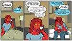 4_arms 4_eyes bed dialogue duo electronics facepalm female furniture humor male multi_arm multi_eye multi_limb phone text yellow_sclera tredlocity isaac_(tredlocity) space_dread_(tredlocity) humanoid comic english_text