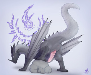 all_fours animal_genitalia anus ass_up butt erection facial_horn feral genital_slit genitals horn looking_at_viewer male musk nose_horn penis presenting presenting_hindquarters presenting_penis raised_tail simple_background solo tail tapering_penis n1k0 elden_ring european_mythology fromsoftware mythology dragon mythological_creature mythological_scalie scalie western_dragon wyvern hi_res