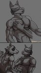 abs anthro athletic barazoku blindfold collar duo egyptian fur grey_background male male/male muscular muscular_male navel nipples open_mouth pecs simple_background smile surprise ankhwav egyptian_mythology lucky_skebe middle_eastern_mythology mythology anubis anubian_jackal canid canine canis deity jackal mammal wolf 9:16 absurd_res hi_res meme monochrome