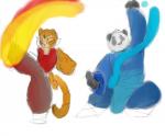 anthro classical_elements duo elemental_manipulation female fire fire_manipulation male simple_background water water_manipulation pinkpunk95 avatar:_the_last_airbender dreamworks kung_fu_panda nickelodeon master_po_ping master_tigress bear felid giant_panda mammal pantherine tiger crossover hi_res sketch