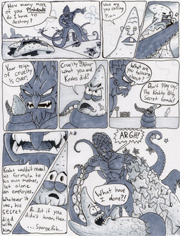 anthro corpse detailed_background dialogue fangs fight gore group macro male muscular muscular_male nude open_mouth outside sad size_difference speech_bubble teeth tentacles text stillinthesimulation nickelodeon spongebob_squarepants patrick_star squidward_tentacles aquatic asterozoan cephalopod echinoderm mollusk starfish absurd_res comic english_text hi_res