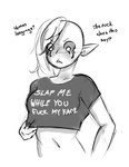 breasts clothed clothing dialogue eyebrows female fingers hair humanoid_pointy_ears long_hair navel not_furry profanity shirt solo text topwear inuyuru disney wander_over_yonder lord_dominator alien alien_humanoid humanoid 2020 english_text hi_res monochrome