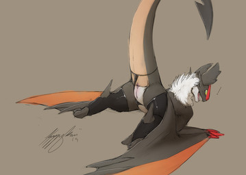 ass_up biped butt clothing digitigrade fur legwear male multicolored_body multicolored_fur presenting presenting_hindquarters rear_view solo stockings surprised thong underwear kazzyboii nintendo pokemon dekard_(overgrown_lizards) generation_6_pokemon noivern pokemon_(species)