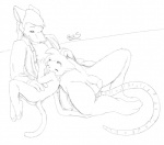 anthro balls cuddling duo flaccid genitals male penis tail young young_anthro edis_krad edis_(edis_krad) domestic_cat felid feline felis mammal murid murine rat rodent digital_drawing_(artwork) digital_media_(artwork) greyscale monochrome