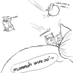 ambiguous_gender ball bodily_fluids bounce dialogue female female_feral feral group looking_aside looking_at_another motion_blur sitting smile smiling_at_another sweat tail text young young_ambiguous young_female young_feral yellowcottoncandy030 fluffy_pony fluffy_pony_(species) mammal 1:1 2025 black_and_white broken_english comic digital_drawing_(artwork) digital_media_(artwork) english_text hi_res monochrome