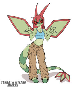 2_horns 4_fingers anthro barefoot biped blue_clothing blue_crop_top blue_shirt blue_tank_top blue_topwear bottomwear breasts brown_bottomwear brown_clothing brown_pants cargo_pants claws clothed clothing collarbone countershade_fur countershade_neck countershade_torso countershading crop_top digitigrade eyelashes featureless_feet feet female finger_claws fingers front_view fully_clothed fur green_body green_fur hair horn looking_at_viewer markings medium_hair midriff mouth_closed navel pants pockets pupils red_eyes red_hair red_horn shirt simple_background slim_anthro slim_female slit_pupils small_breasts snout solo spread_wings standing striped_markings striped_tail stripes tail tail_markings tank_top tapering_tail text topwear tuft white_background white_claws wings terrathewizard nintendo pokemon flygon generation_3_pokemon pokemon_(species) artist_name digital_drawing_(artwork) digital_media_(artwork) flat_colors full-length_portrait hi_res portrait