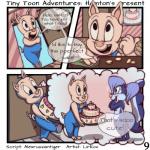 1:1 2018 cake comic dessert detailed_background digital_media_(artwork) domestic_pig duo english_text female fifi_la_fume food hamton_j._pig hi_res lirkov male mammal mephitid skunk suid suina sus_(pig) text tiny_toon_adventures warner_brothers