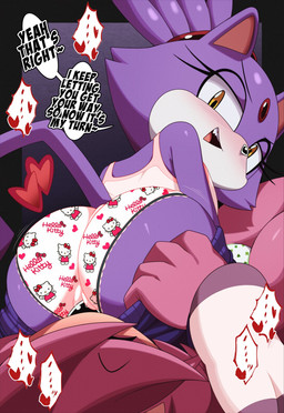 anthro big_butt blush bodily_fluids bottomwear bottomwear_down butt butt_on_face camel_toe childish_panties childish_underwear clothed clothing colored_edge_panties colored_edge_underwear dialogue duo female female/female frilly frilly_clothing frilly_panties frilly_underwear fur head_in_crotch heart_symbol humiliation humiliation_fetish panties pants pants_down partially_clothed pattern_bottomwear pattern_clothing pattern_panties pattern_underwear purple_body purple_fur shirt simple_background smile tail tank_top text topwear underwear white_clothing white_panties white_underwear euf-dreamer hello_kitty_(series) sanrio sega sonic_the_hedgehog_(series) blaze_the_cat claire_the_wolf canid canine canis domestic_cat felid feline felis mammal wolf digital_media_(artwork) english_text hi_res