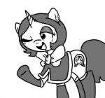 clothing cutie_mark ear_piercing equid equine fan_character female feral ficficponyfic hasbro horn joyride_(colt_quest) mammal monochrome my_little_pony mythological_creature mythological_equine mythology piercing ribbons simple_background solo unicorn