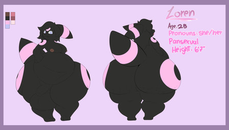 ambiguous_gender anthro big_butt big_penis border butt genitals huge_butt huge_penis hyper hyper_butt hyper_genitalia hyper_penis obese overweight penis purple_border solo kuroyami nintendo pokemon loren_z_faust canid eeveelution generation_2_pokemon hybrid lagomorph mammal pokemon_(species) umbreon 7:4 absurd_res hi_res trans_(lore)