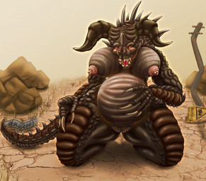 anthro big_breasts breasts claws female genitals horn nipples non-mammal_breasts nude solo tail vulva lokidragon87 fallout microsoft deathclaw scalie