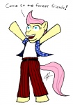 anthro anthrofied belt blue_eyes bottomwear clothed clothing female hair pants pink_hair pompadour short_hair simple_background solo tail text topwear vest white_background unknown_artist unknown_artist_signature ace_ventura_(copyright) friendship_is_magic hasbro my_little_pony ace_ventura fluttershy_(mlp) jim_carrey equid equine horse mammal pony english_text signature