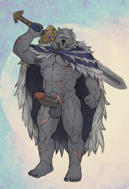 5_fingers 5_toes anthro areola armwear balls barazoku big_butt biped black_nose bottomwear bound butt cape claws clothing erection facial_scar fangs feet fingers foreskin fur genital_outline genitals glans grey_body grey_fur hands_tied humanoid_feet humanoid_genitalia humanoid_penis intense_stare looking_at_viewer male male_anthro melee_weapon mostly_nude mostly_nude_anthro mostly_nude_male muscular muscular_male muscular_thighs nipples pecs penile penis plantigrade pubes retracted_foreskin scar simulation solo standing stronger sword teeth thick_thighs toes vein veiny_penis weapon elden_ring fromsoftware mythology blaidd_(elden_ring) ross_(rossciaco) canid canine canis mammal mythological_canine mythological_creature werecanid werecanine werecreature werewolf wolf absurd_res digital_media_(artwork) hi_res