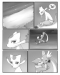 4:5 comic darkmirage dragonair eyes_closed feathered_wings feathers female female/female feral floatzel generation_1_pokemon generation_4_pokemon generation_5_pokemon group head_wings hi_res kissing licking mienshao monochrome night nintendo outside pokemon pokemon_(species) tongue tongue_out water wings