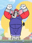 anthro bulge clothed clothing clothing_bulge facial_hair flexing gloves handwear hat headgear headwear male moobs mustache overalls overweight overweight_anthro overweight_male proboscis_(anatomy) shirt solo tail tail_tuft topwear trunk_(anatomy) tuft tusks baron_montesque mario_bros nintendo super_mario_bros_wonder elephant_mario mario elephant elephantid mammal proboscidean 3:4 hi_res