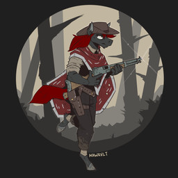 anthro barefoot belt belt_buckle buckle clothing cowboy cowboy_hat cowboy_outfit ears_up feet gun gun_holster hair handgun hat headgear headwear holding_gun holding_object holding_ranged_weapon holding_rifle holding_weapon hooves looking_forward male ranged_weapon red_hair revolver rifle solo weapon wearing_hat mawkvlt equid equine horse mammal 1:1 hi_res