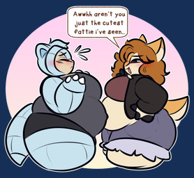 anthro anthrofied belly belly_rub big_belly big_butt blush bottomwear butt clothing crop_top duo embarrassed female huge_belly mocking navel navel_outline outie_navel overweight overweight_anthro overweight_female palmorph pokemorph shirt shorts text thick_thighs topwear conditional_dnp tuvandalist nintendo palworld pocketpair pokemon alolan_form alolan_sandshrew generation_7_pokemon kikit_(pal) pokemon_(species) regional_form_(pokemon) alpha_channel english_text hi_res