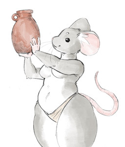 anthro breasts clothed clothing featureless_breasts female fur grey_body grey_fur holding_object medium_breasts mouse_ears mouse_tail simple_background slightly_chubby slightly_chubby_anthro slightly_chubby_female solo thick_thighs topless underwear vase whiskers white_background white_body white_fur wide_hips onni's mammal mouse murid murine rodent hi_res