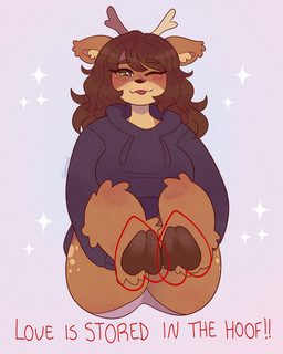 anthro antlers bangs black_clothing black_hoodie black_nose black_topwear blush blush_lines breasts brown_antlers brown_body brown_eyebrows brown_fur brown_hair brown_hooves butt closed_smile clothed clothed_anthro clothed_female clothing cloven_hooves ear_tuft exclamation_point eyebrow_through_hair eyebrows eyelashes feet female female_anthro foot_focus fully_clothed fully_clothed_anthro fully_clothed_female fur fur_markings green_eyes grey_background grey_clothing grey_underwear hair heart_symbol holding_own_legs_up hoodie hoof_focus hooves horn knee_tuft leg_tuft light looking_at_viewer markings mouth_closed multicolored_body multicolored_fur red_tongue simple_background sitting smile smiling_at_viewer solo sparkles tan_body tan_fur tan_markings text thick_thighs tongue tongue_out topwear translucent translucent_hair tuft underwear wavy_hair suzeart deer mammal 2026 4:5 artist_name colored digital_drawing_(artwork) digital_media_(artwork) english_description english_text hi_res lighting shaded